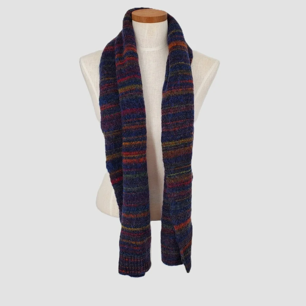 Outerknown Unisex Wool Alpaca Blend Striped Knit Scarf Blue Multi Color One Size